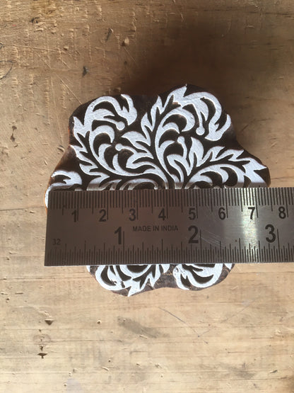 Multi Wavy Leaf Mandala, hand carved Indian wood printing block; textile stamp; pottery stamp,