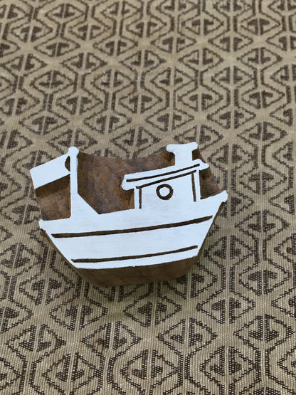 Sailing Boat, hand carved Indian wood printing block; textile stamp; pottery stamp,