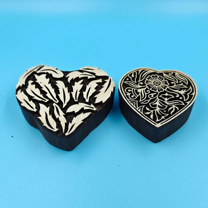 Pair of Hearts : Indian Wooden Printing Block, hand carved Indian wood printing block; textile stamp; pottery stamp,