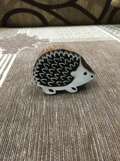 Indian Wooden Printing Block – Large Hedgehog, hand carved Indian wood printing block; textile stamp; pottery stamp,
