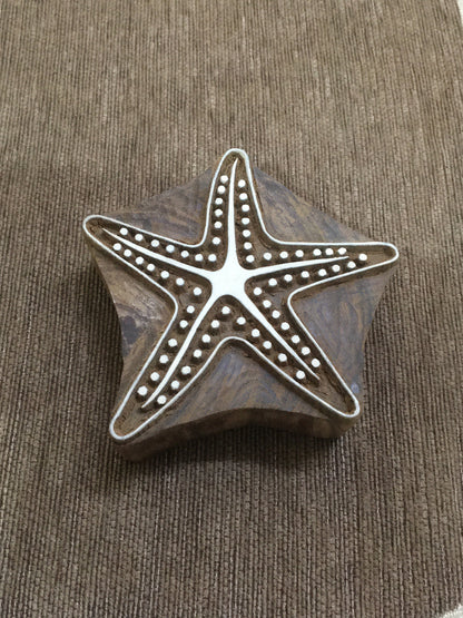 Indian Wooden Printing Block – Large Starfish, hand carved Indian wood printing block; textile stamp; pottery stamp,