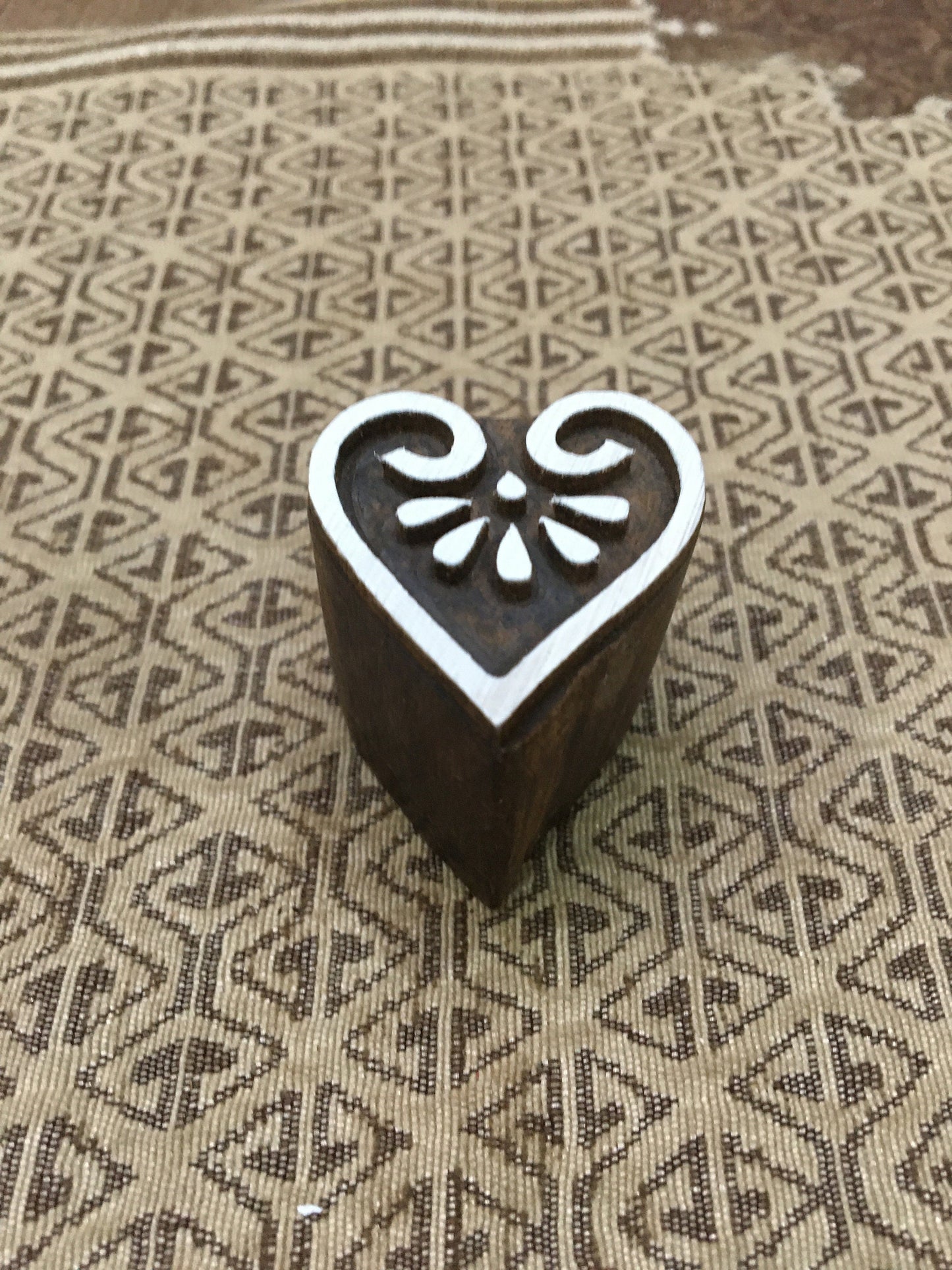 Little Heart, hand carved Indian wood printing block; textile stamp; pottery stamp,