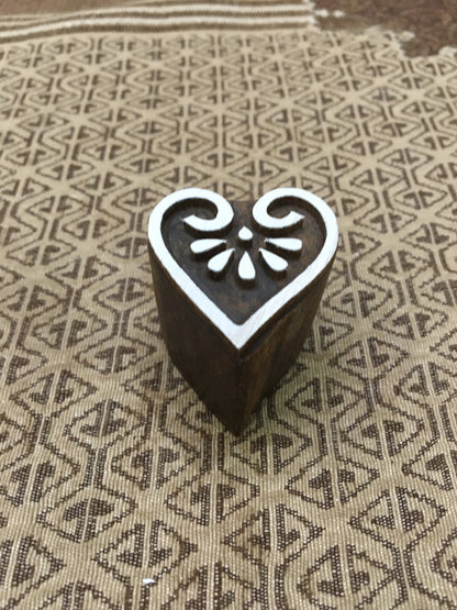 Little Heart, hand carved Indian wood printing block; textile stamp; pottery stamp,