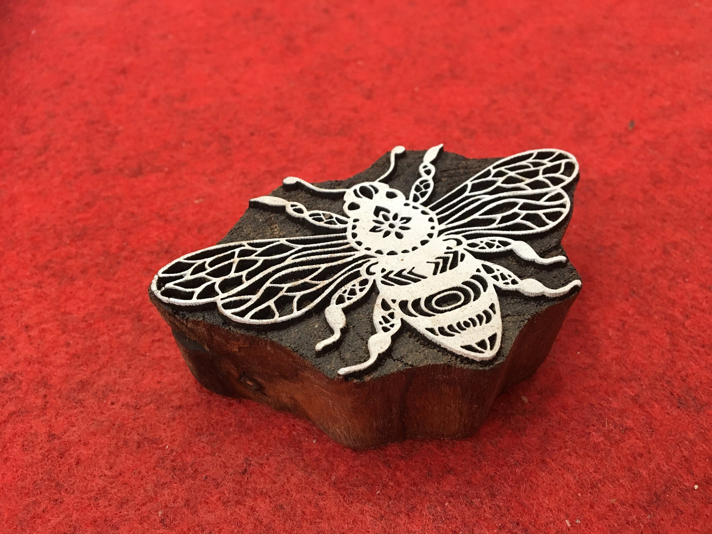 Queen bee 1 wood stamp; bumblebee; hand carved Indian wood printing block; textile stamp; pottery stamp,