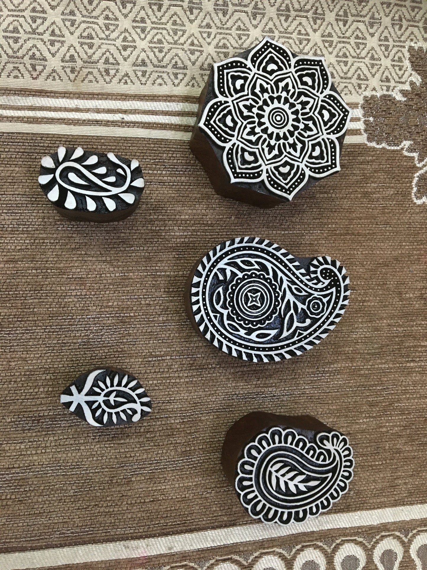 Hares and Seed Heads Stamp Block Set, hand carved Indian wood printing block; textile stamp; pottery stamp,Tjaps,Batik stamps