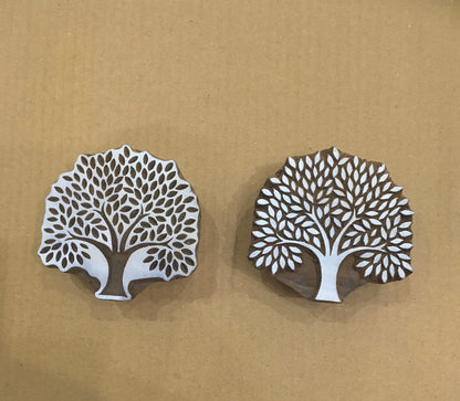 Indian Wooden Printing Block – Bold Spring Tree Positive & Negative, hand carved Indian wood printing block; textile stamp; pottery stamp,