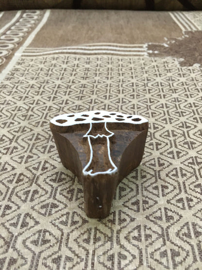 Mushroom Head, hand carved Indian wood printing block; textile stamp; pottery stamp,