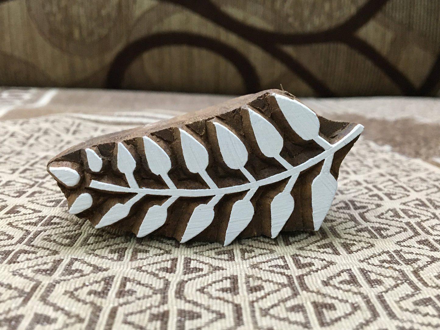 Nature's Whimsy Unveiled: Curly Leaf Wooden Printing Block Stamps, hand carved Indian wood printing block; textile stamp; pottery stamp,
