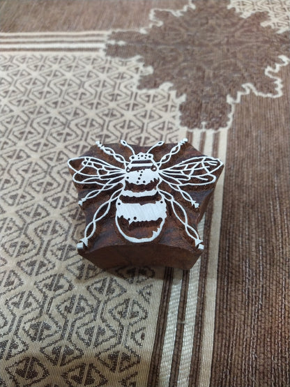 Honey Bee, Bumble Bee, hand carved Indian wood printing block; textile stamp; pottery stamp,
