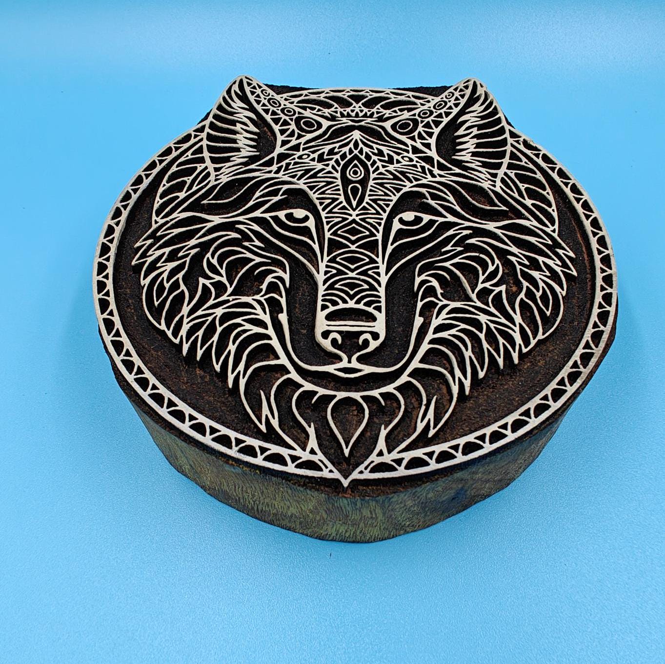 Fox Face : Indian Wooden Printing Block , hand carved Indian wood printing block; textile stamp; pottery stamp,