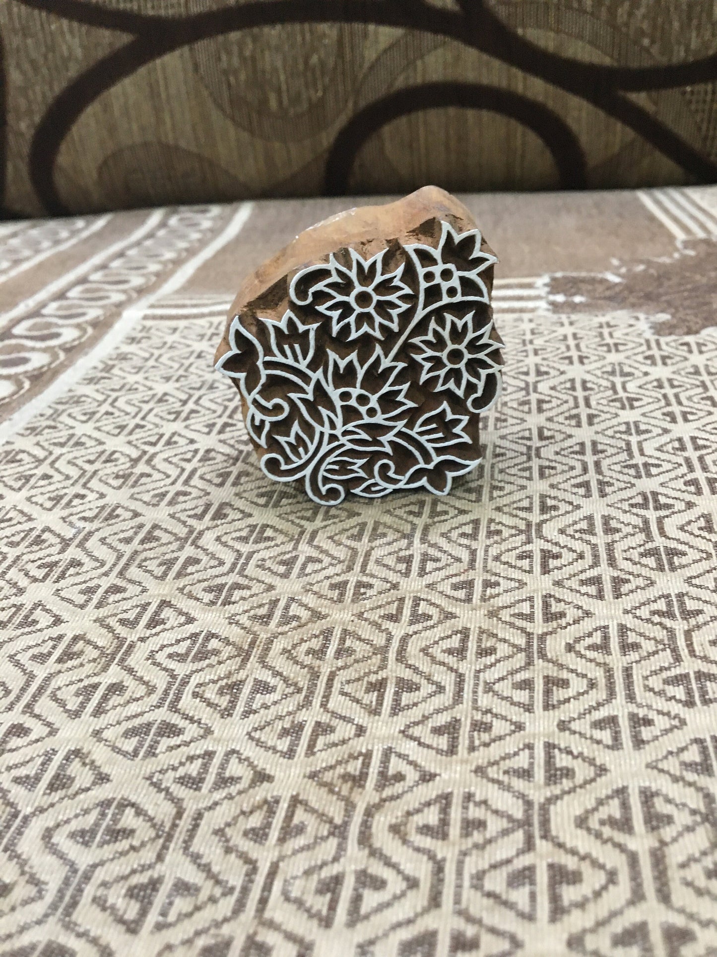 Oriental Flower, hand carved Indian wood printing block; textile stamp; pottery stamp,