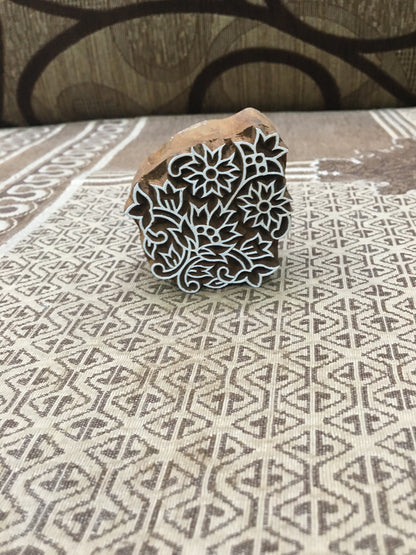 Oriental Flower, hand carved Indian wood printing block; textile stamp; pottery stamp,
