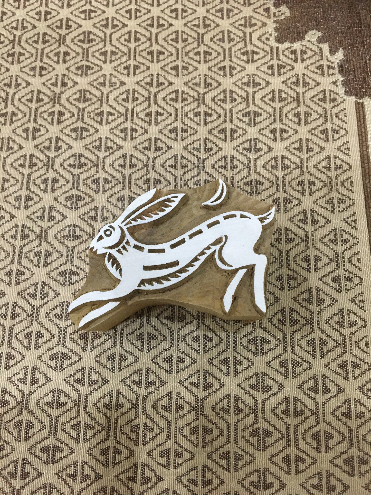 Hopping Harmony: A Group of Hares Wooden Printing Blocks Stamps, hand carved Indian wood printing block; textile stamp; pottery stamp,