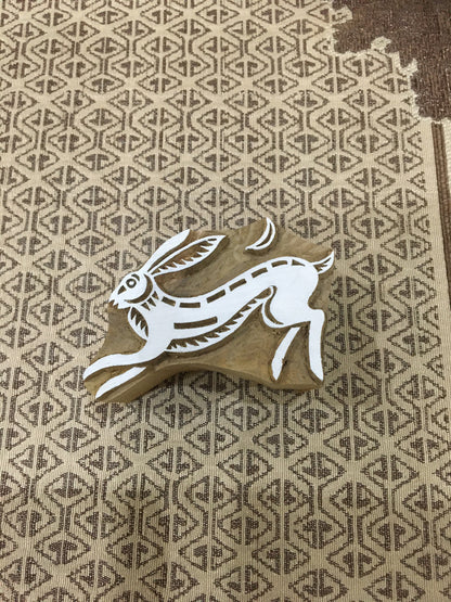 Hopping Harmony: A Group of Hares Wooden Printing Blocks Stamps, hand carved Indian wood printing block; textile stamp; pottery stamp,