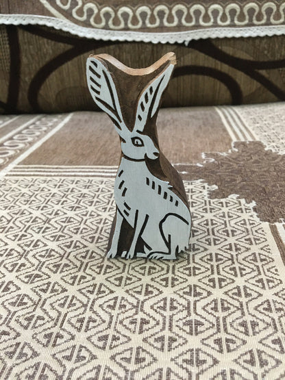 sitting hare, hand carved Indian wood printing block; textile stamp; pottery stamp,