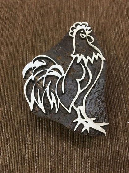 Indian Wooden Printing Block – Cockerel, hand carved Indian wood printing block; textile stamp; pottery stamp,