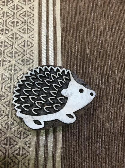 Indian Wooden Printing Block – Large Hedgehog, hand carved Indian wood printing block; textile stamp; pottery stamp,