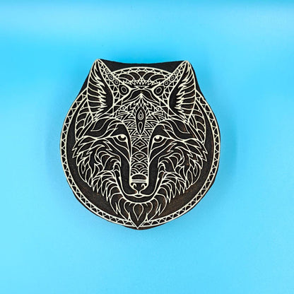Fox Face : Indian Wooden Printing Block , hand carved Indian wood printing block; textile stamp; pottery stamp,