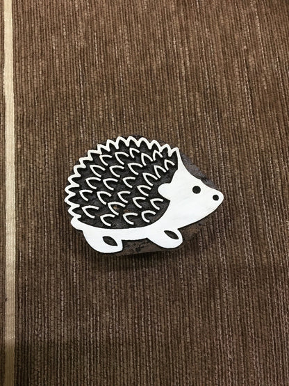 Indian Wooden Printing Block – Large Hedgehog, hand carved Indian wood printing block; textile stamp; pottery stamp,