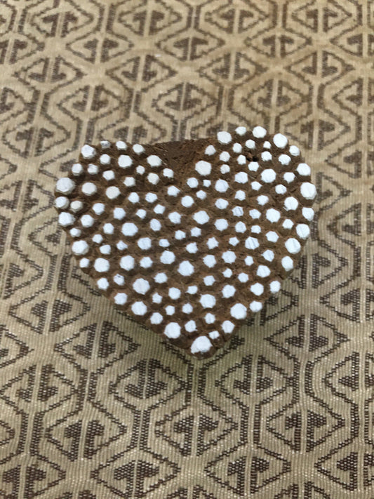 Indian Artistic Handicraft Item wooden Printing Dotty Heart Stamp, hand carved Indian wood printing block; textile stamp; pottery stamp,