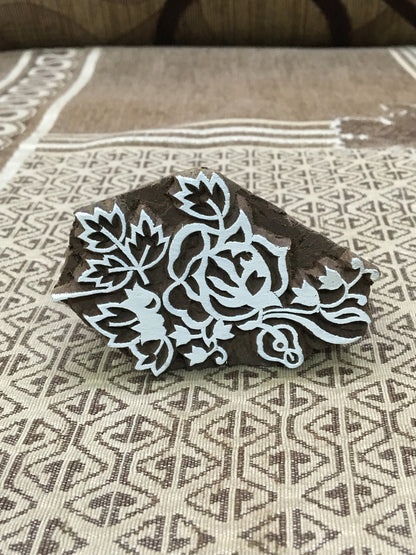 Rose Plant, hand carved Indian wood printing block; textile stamp; pottery stamp,