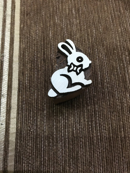 Indian Wooden Printing Block – Bunny With Bow ,hand carved Indian wood printing block; textile stamp; pottery stamp,