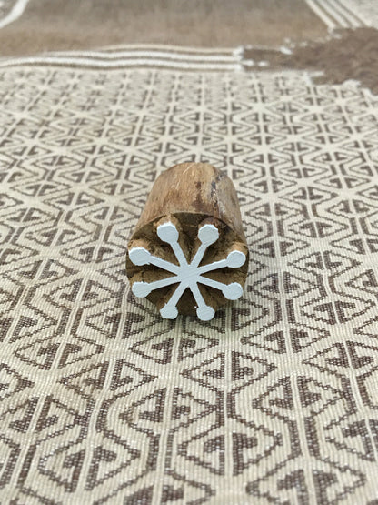 Simple Snow Flakes, hand carved Indian wood printing block; textile stamp; pottery stamp,