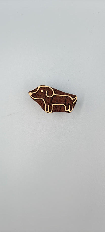 Indian Wooden Printing Block - Dachshund Puppy, hand carved Indian wood printing block; textile stamp; pottery stamp,