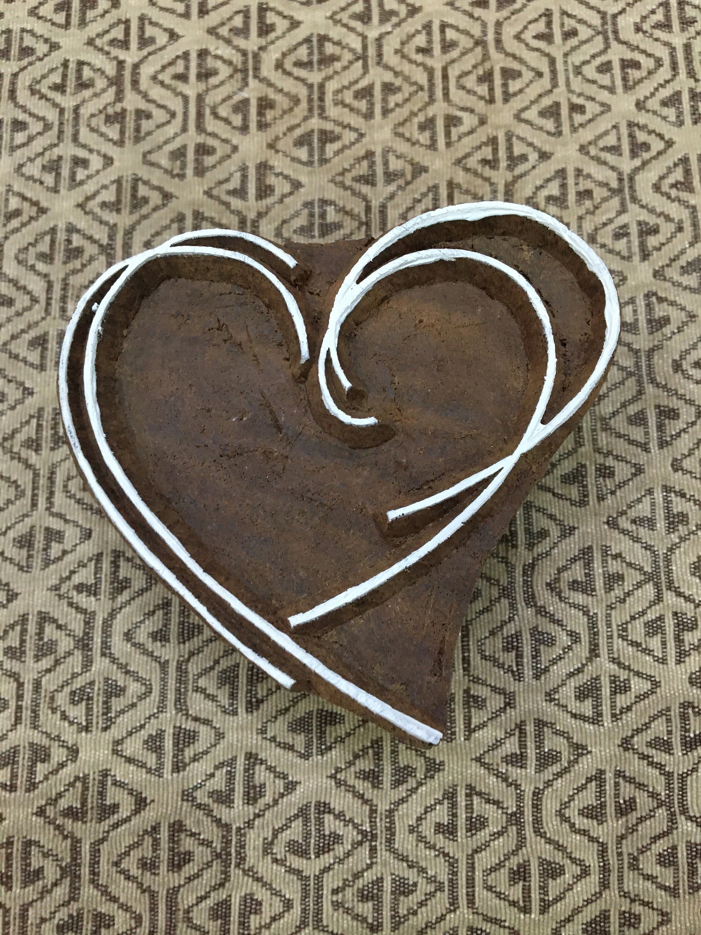 Line Hearts, hand carved Indian wood printing block; textile stamp; pottery stamp,
