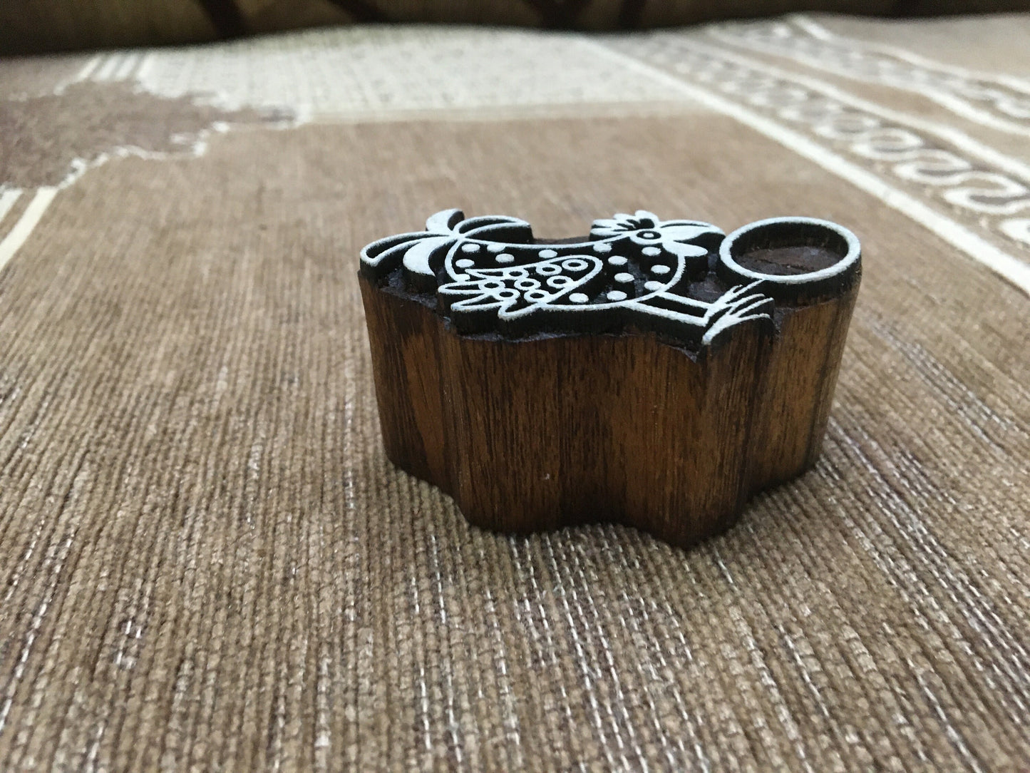 Funky Chickens Indian Artistic Handicraft Items Wooden Printing Block, hand carved Indian wood printing block; textile stamp; pottery stamp,