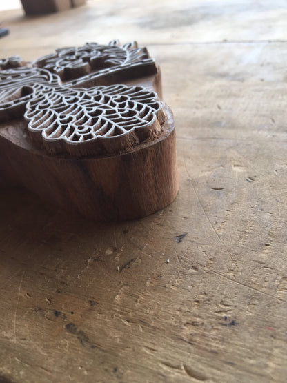 Peacock on branch wooden stamp, hand carved Indian wood printing block; textile stamp; pottery stamp,