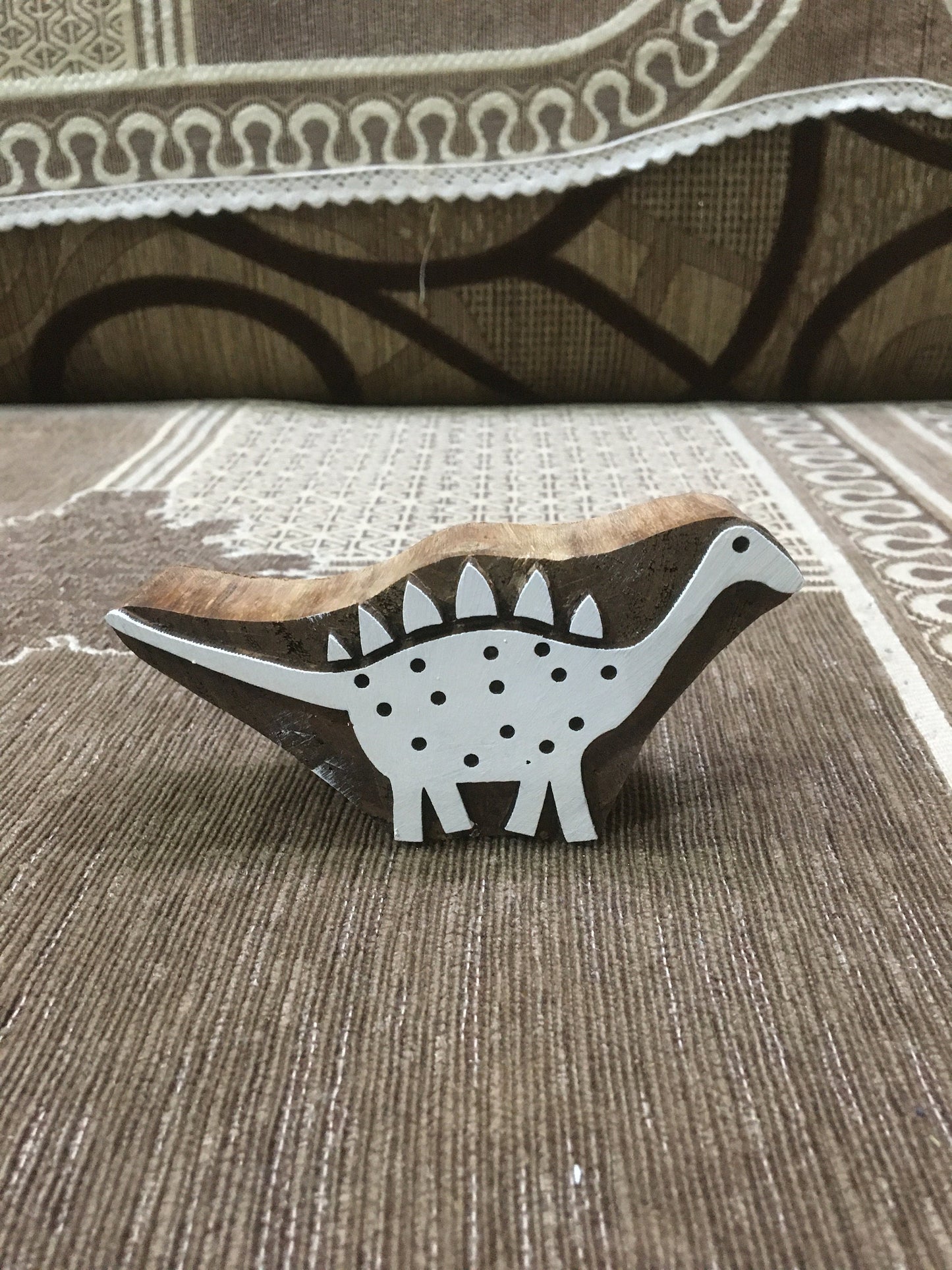 Indian Wooden Printing Block – Stegosaurus, hand carved Indian wood printing block; textile stamp; pottery stamp,