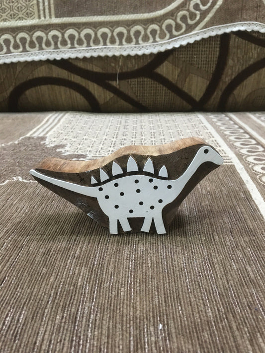Indian Wooden Printing Block – Stegosaurus, hand carved Indian wood printing block; textile stamp; pottery stamp,