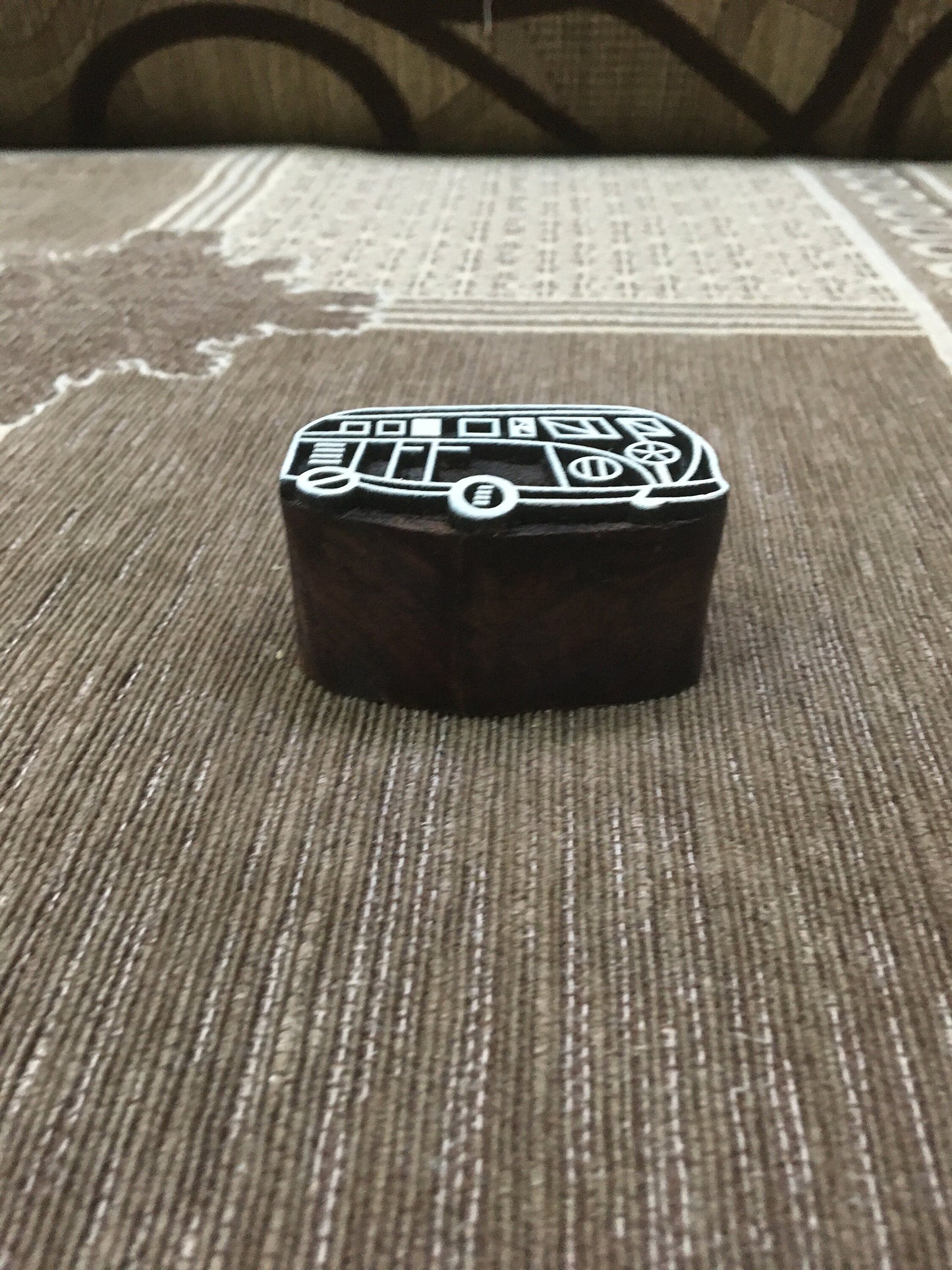 indian wooden printing block- camper van, hand carved Indian wood printing block; textile stamp; pottery stamp,