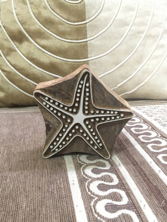 Indian Wooden Printing Block – Large Starfish, hand carved Indian wood printing block; textile stamp; pottery stamp,
