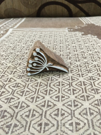 Small stylised seedhead, hand carved Indian wood printing block; textile stamp; pottery stamp,