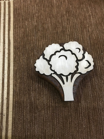 Indian Wooden Printing Block – Broccoli Vegetable stamp -  pottery stamp; textile stamp; Indian print block; clay stamp