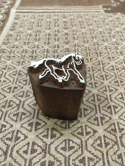 Graceful Gallop: Indian Artistic Handicraft - Running Horse Wooden Printing Block Stamp, hand carved block; textile stamp; pottery stamp,