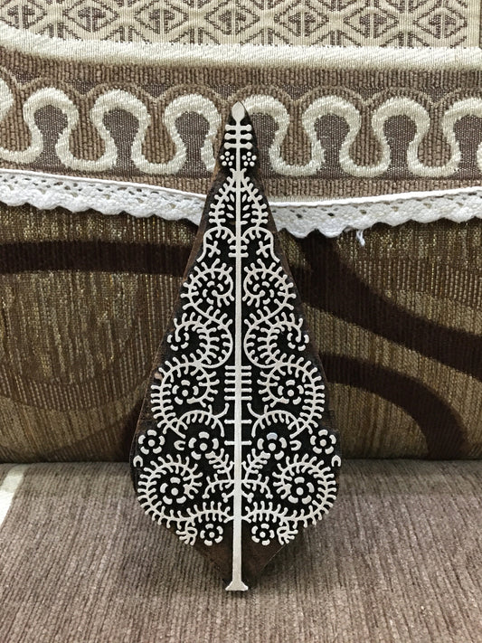 Oriental Christmas Tree, hand carved Indian wood printing block; textile stamp; pottery stamp,