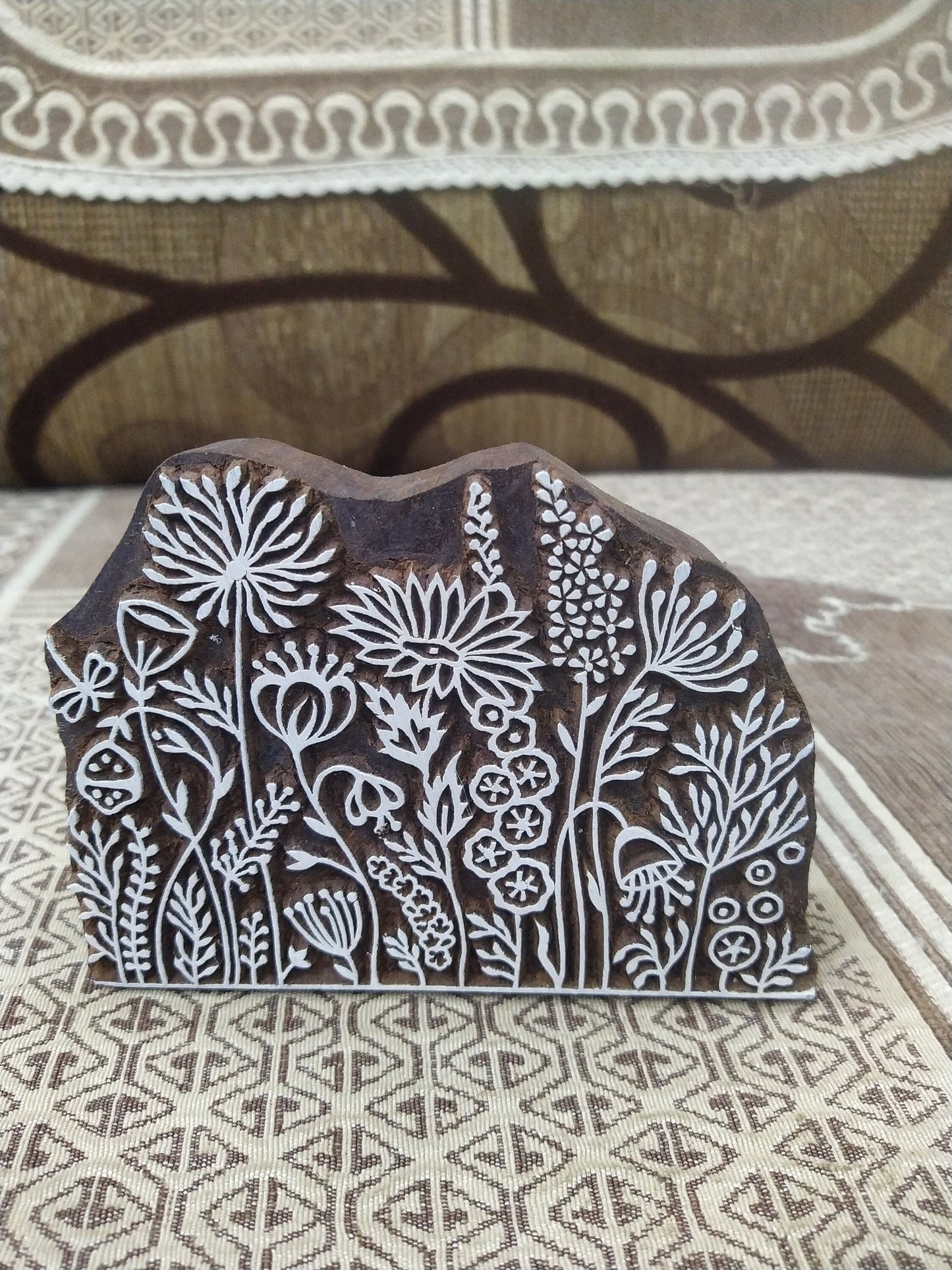 Maedow 06, hand carved Indian wood printing block; textile stamp; pottery stamp,