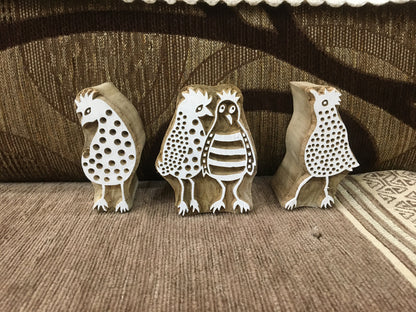 Funky Friends Hen: Playful Wooden Block Stamps for Creative Fun, hand carved Indian wood printing block; textile stamp; pottery stamp,