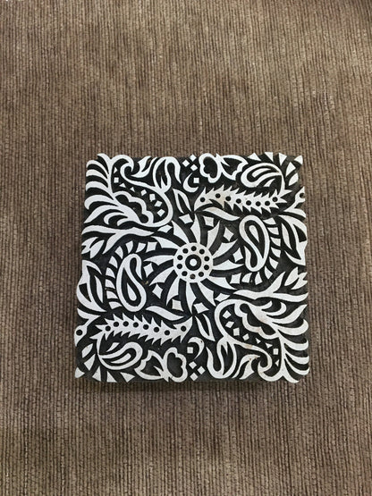 Indian Wooden Printing Block- Detailed Flower Tile, hand carved Indian wood printing block; textile stamp; pottery stamp,