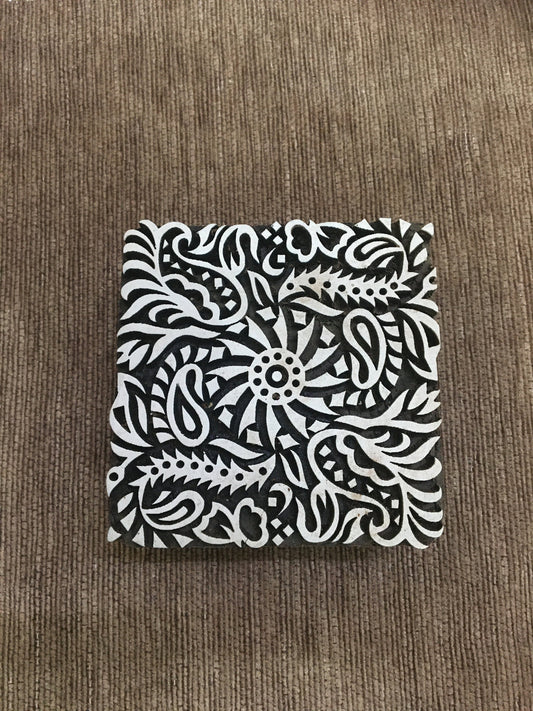 Indian Wooden Printing Block- Detailed Flower Tile, hand carved Indian wood printing block; textile stamp; pottery stamp,