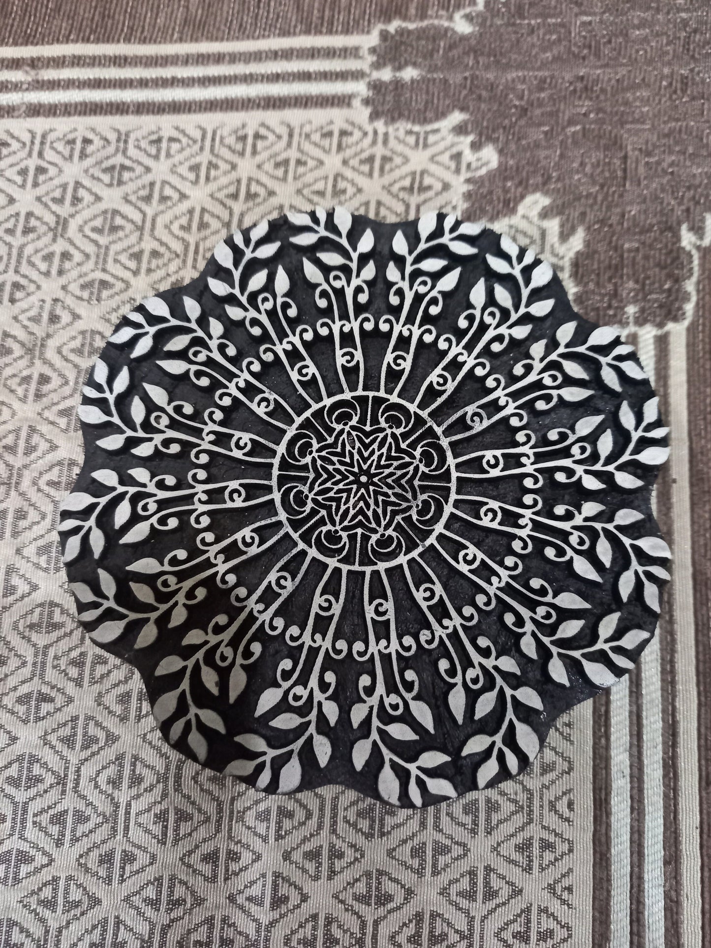 Leafy Mandala Pair , Round Hand Carved Indian Wooden Stamp ,Wood Block for Textile Fabric Stamping Henna Pottery DIY