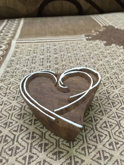Line Hearts, hand carved Indian wood printing block; textile stamp; pottery stamp,