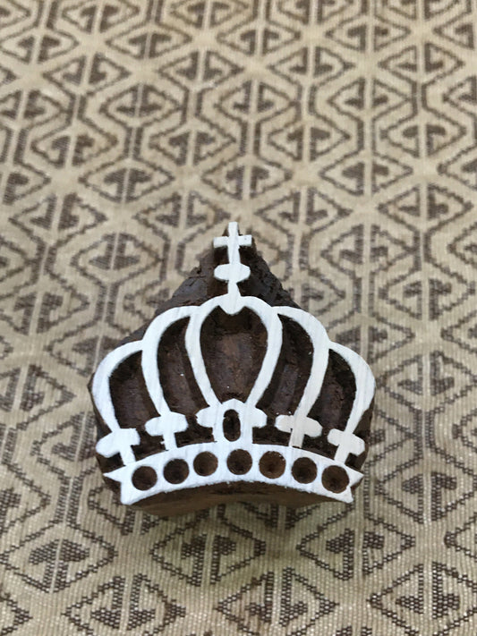 King's Crown, hand carved Indian wood printing block; textile stamp; pottery stamp,