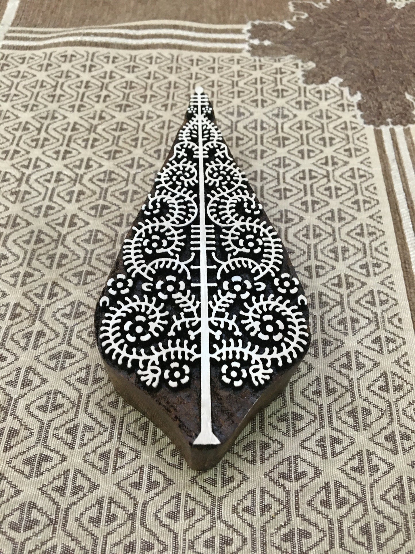 Oriental Christmas Tree, hand carved Indian wood printing block; textile stamp; pottery stamp,