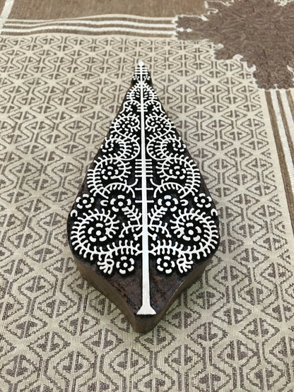 Oriental Christmas Tree, hand carved Indian wood printing block; textile stamp; pottery stamp,