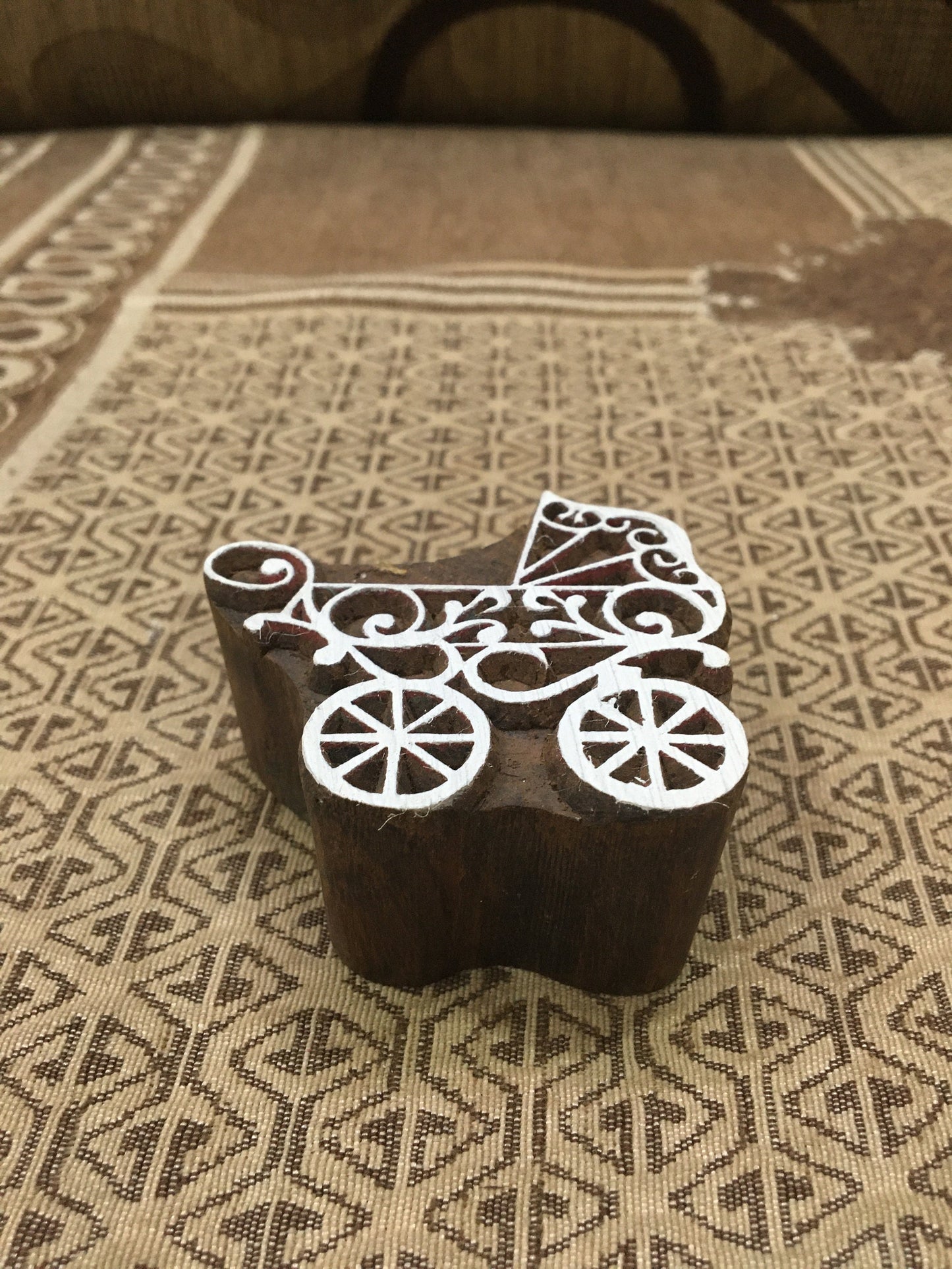 Indian Wooden Artistic Stamp: Wheeled Kids Wagon, Nostalgic Adventures in Playful Detail, handcarved, fabricstamp, etsyshop, TextileStamp,