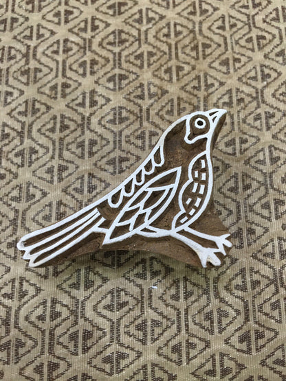 Sitting Bird, wooden pottery stamp, hand carved Indian wood printing block; textile stamp; pottery stamp,